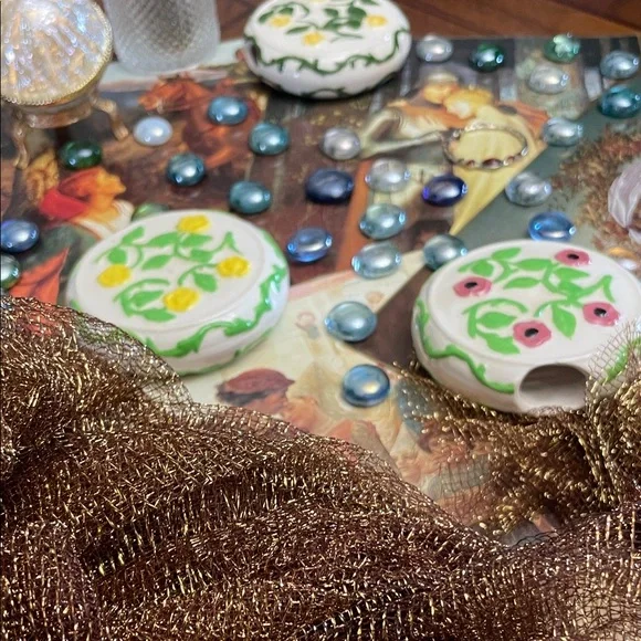 Vintage Mixed LOT Mesh Scarf Glass Pebbles Medieval Paper Art Iridescent Globe - Picture 5 of 16